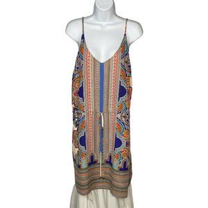 Lucy Laurel Slip Dress Size 6 Multicolor Aztec Adjusted Straps V Neck Tie Waist
